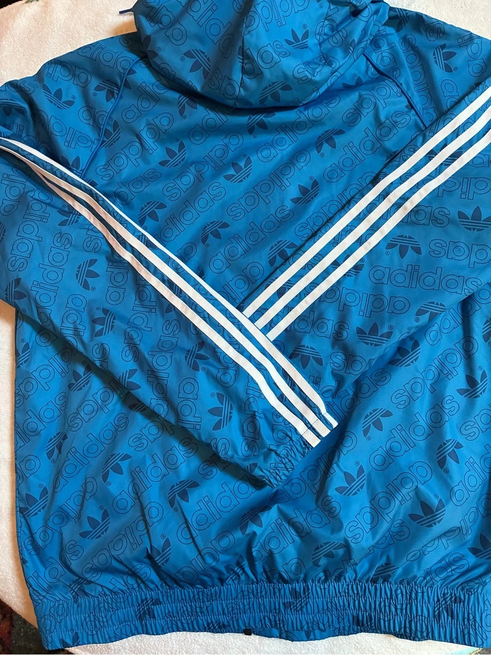 adidas Blue Windbreaker Jacket with White Stripes